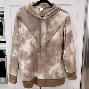 HONEYME Oversized Brown/Taupe and White Fleece Tie Dye Hoodie